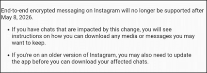 שינוי במדיניות ההצפנה של Instagram